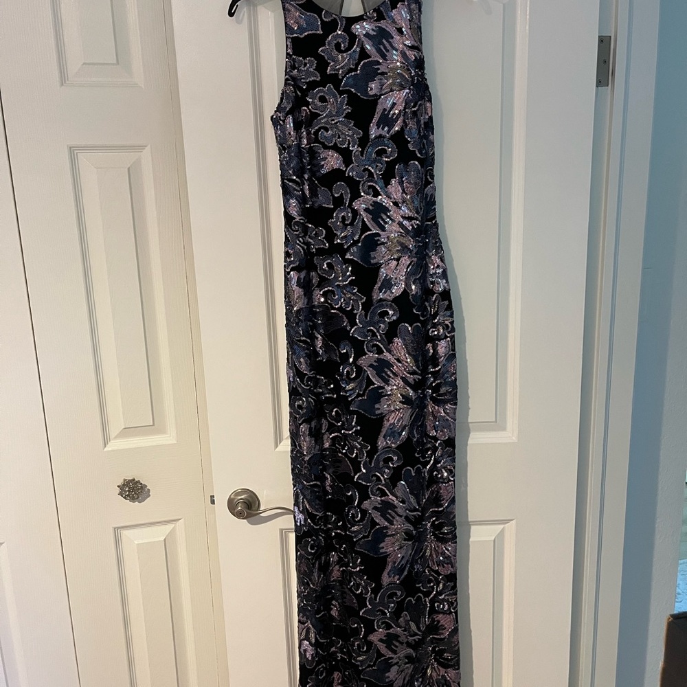 Badgley Mischka Black and Purple Floral Maxi Dress